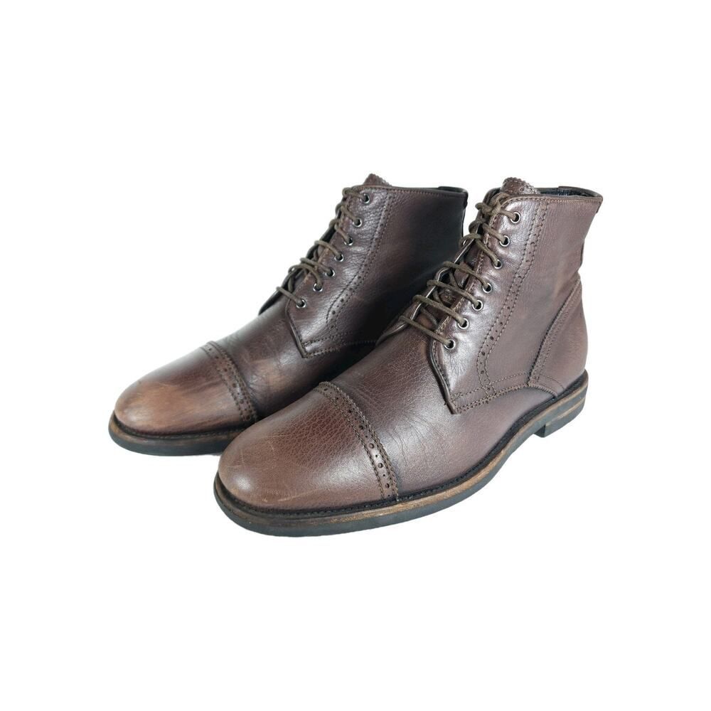 AQUATALIA Men's Carter US9,5 Brown Leather Lace-Up Cap Toe Ankle Boots
